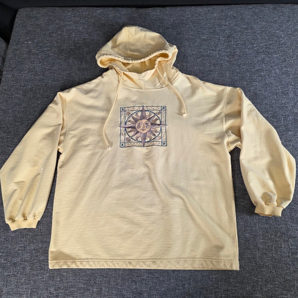 Vintage Crazy Shirts Hawaii Hoodie Medium Yellow Celestial Sun Embroidered 90s